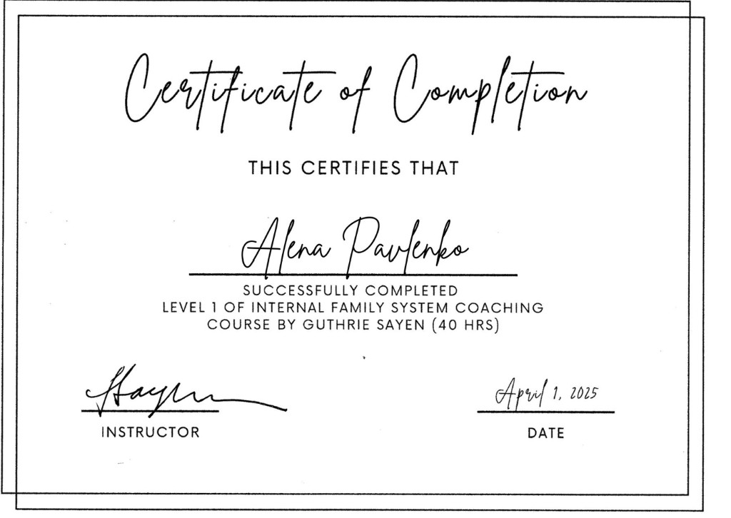 Сертификат — Level 1 IFS Coaching Course by Guthrie Sayen, 40 часов, апрель 2025